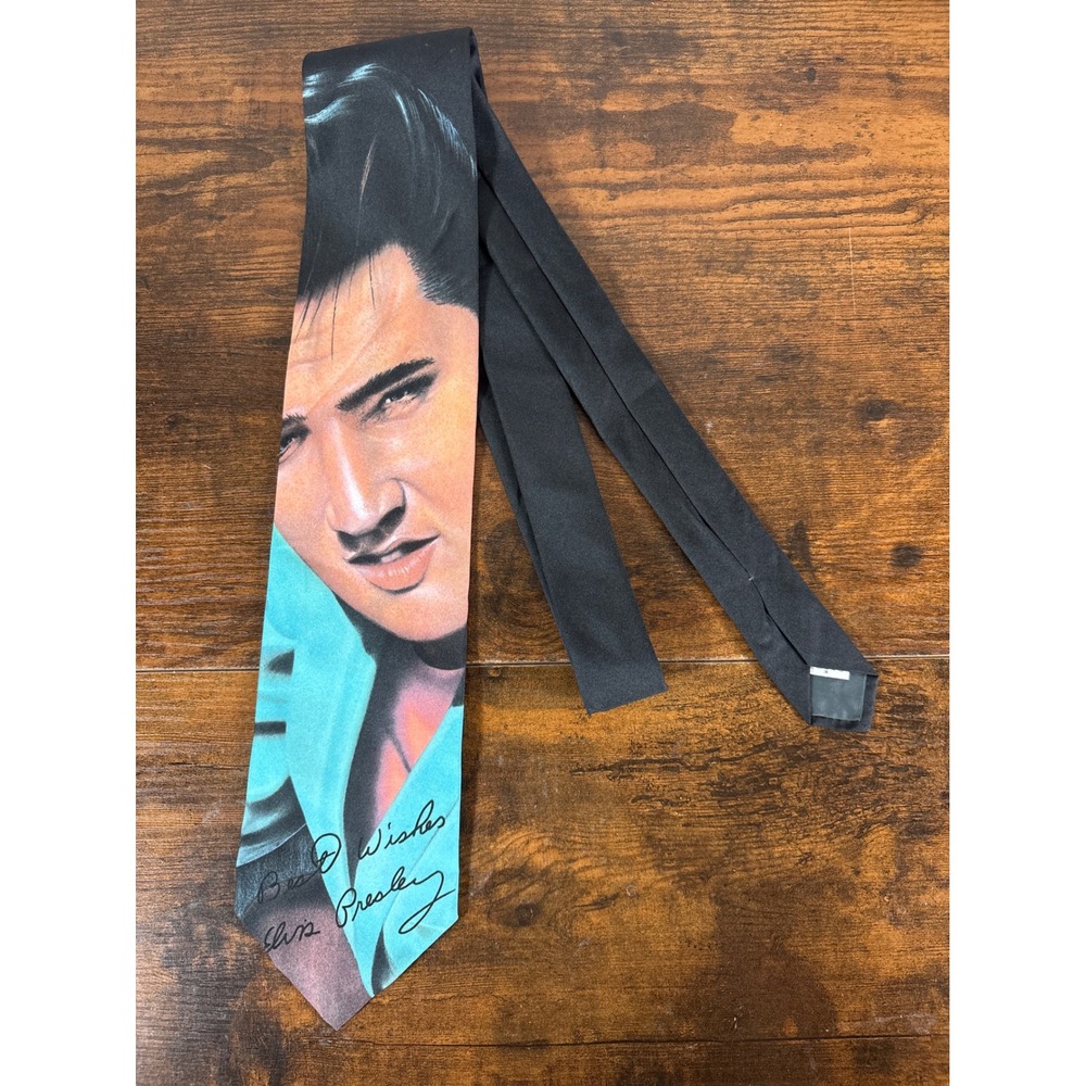 Vintage Ralph Marlin Elvis Presley Best Wishes Graphic Portrait Necktie 1994